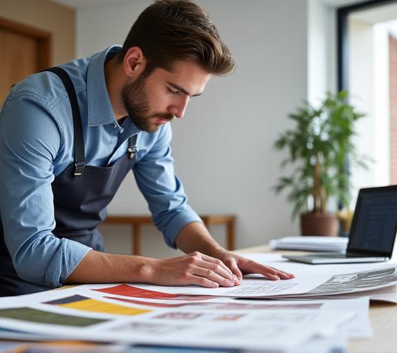 Architetto che esamina campioni di carta da parati Fiorendole.